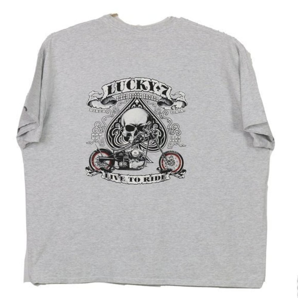 Lucky 7 T-Shirt Shirt Motorcycles Live To‎ Ride Bikes Booze Broads Gray 4XL